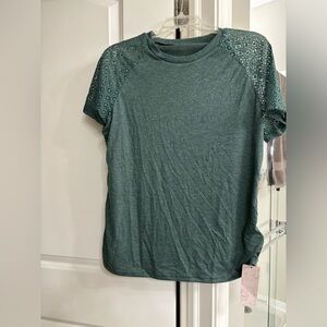 SHEIN LUNE Comfortable Round Neck Lace Splice Raglan Sleeve Women's T-Shirt